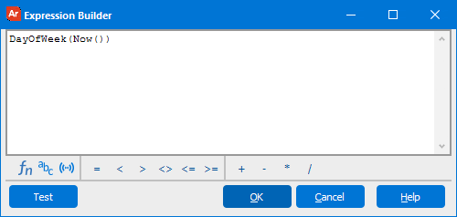 This image shows the Expression Builder dialog box where you can create expressions.  In this dialog, options for selecting functions, variables, database fields exist.  Additionally, operators such as equals, less than, greater than, among others, exist which enable you to create complex expressions.